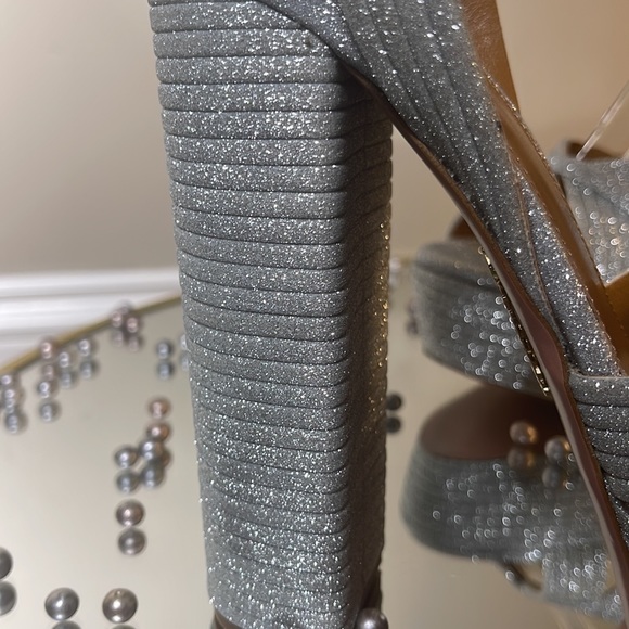 Aquazzura Sundance Silver Glitter Platform Heeled Sandals Sz 39 - Picture 17 of 17